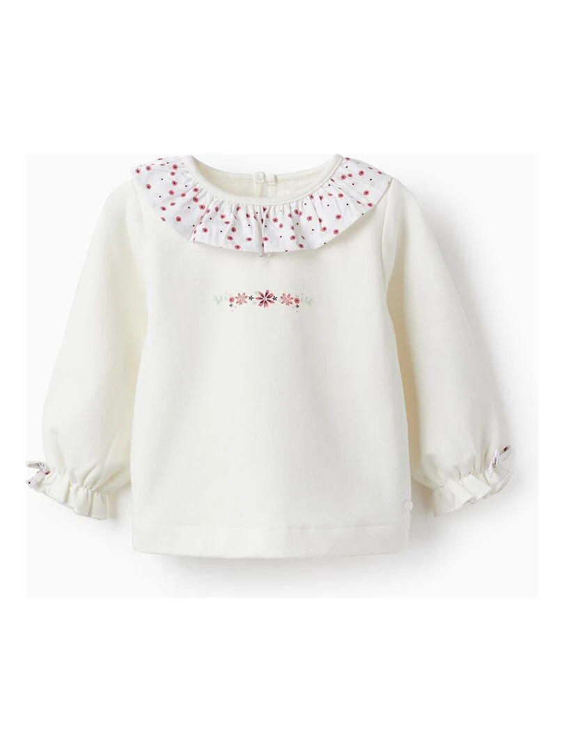 Sweat en Maille avec Volants et Nœuds pour Bébé Fille 'Floral' SPRING BEGINS Blanc