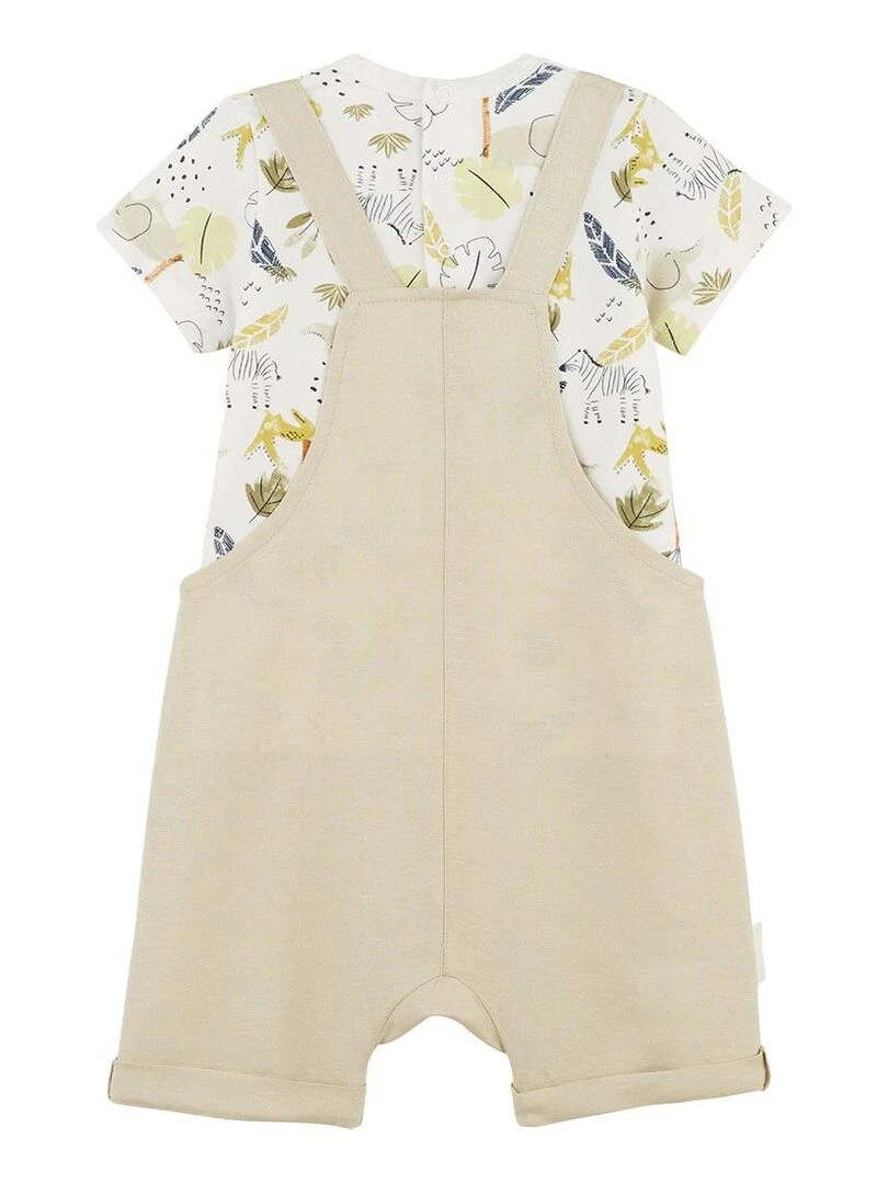 Ensemble salopette bébé en lin et t shirt Zagora   Beige sable