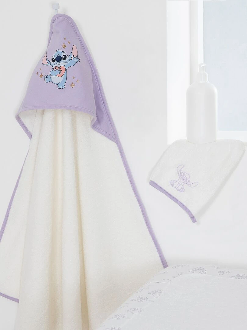 Cape de bain + gant de toilette 'Stitch' Violet