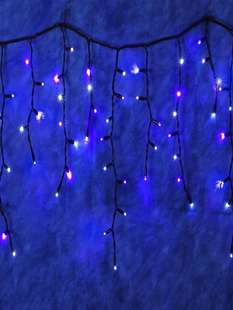 Rideau stalactites guirlande lumineuse extérieur 200 leds animées bleues Noir Noir