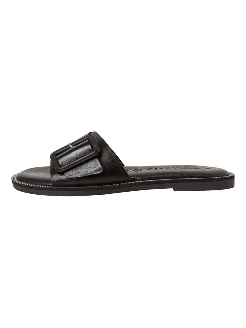 Sandale Plate Cuir Tamaris Noir