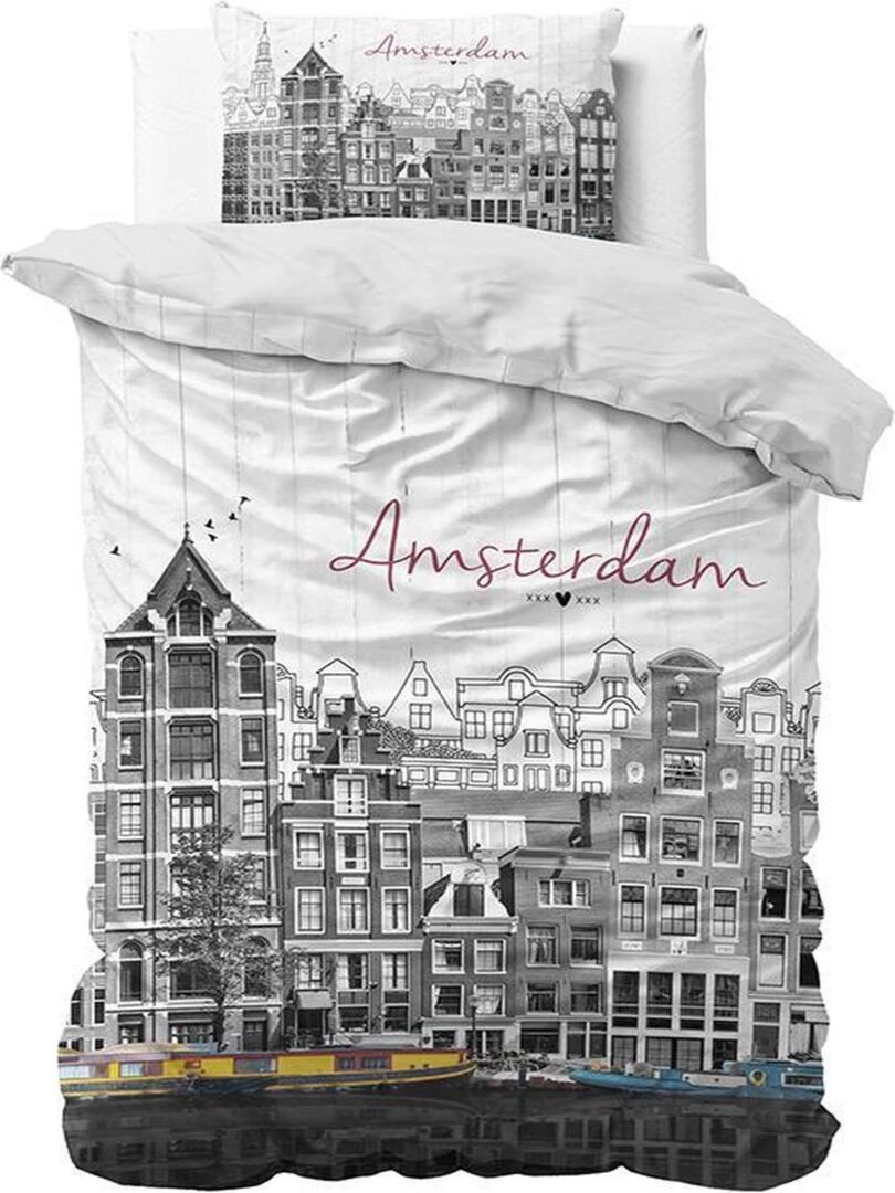 Parure de Lit Coton Canal d'Amsterdam Gris
