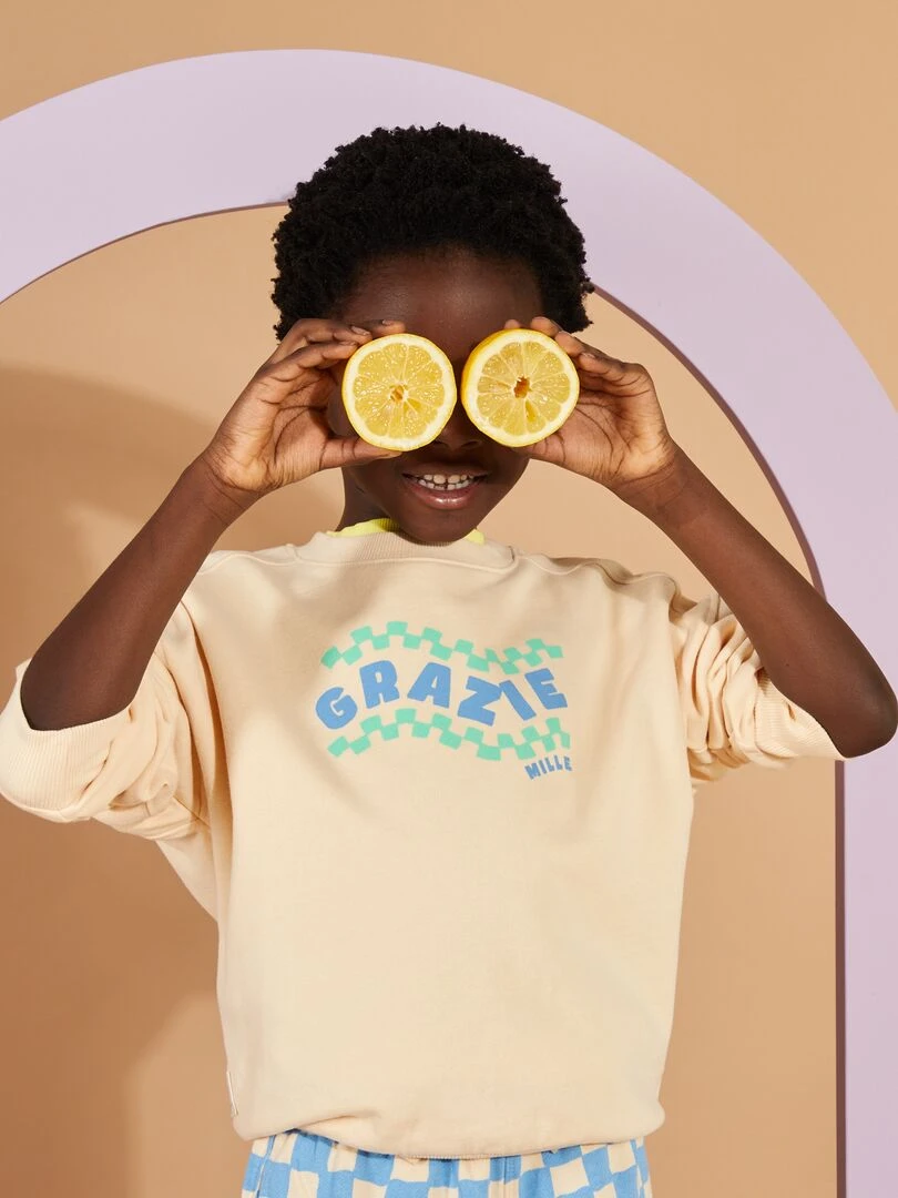 Sweat loose imprimé Grafik Edition Beige