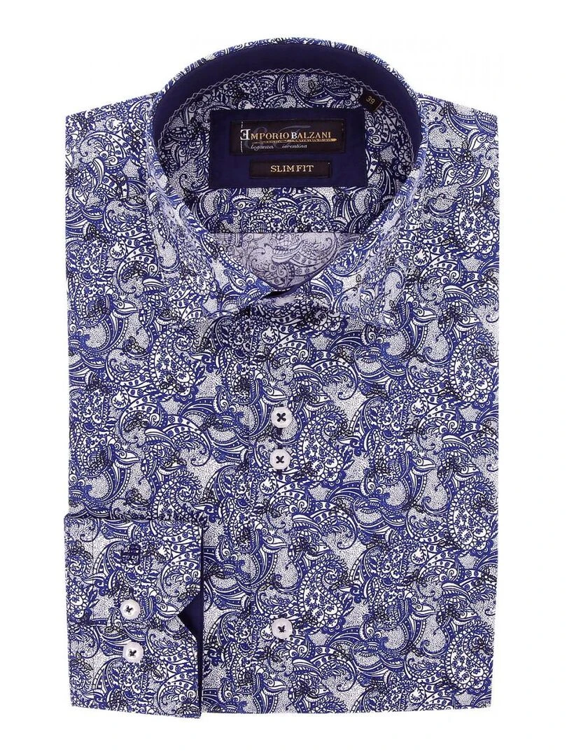 Chemise cintrée tissu imprimé CASHMO Bleu