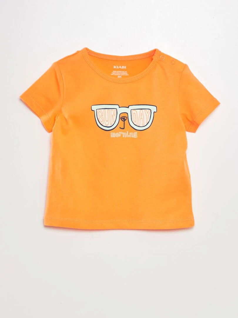 Ensemble T shirt + short en coton 2 pièces ORANGE
