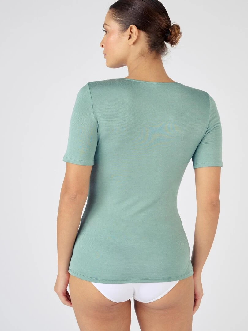 T shirt manches courtes Thermolactyl 10% soie   Damart   Vert anis