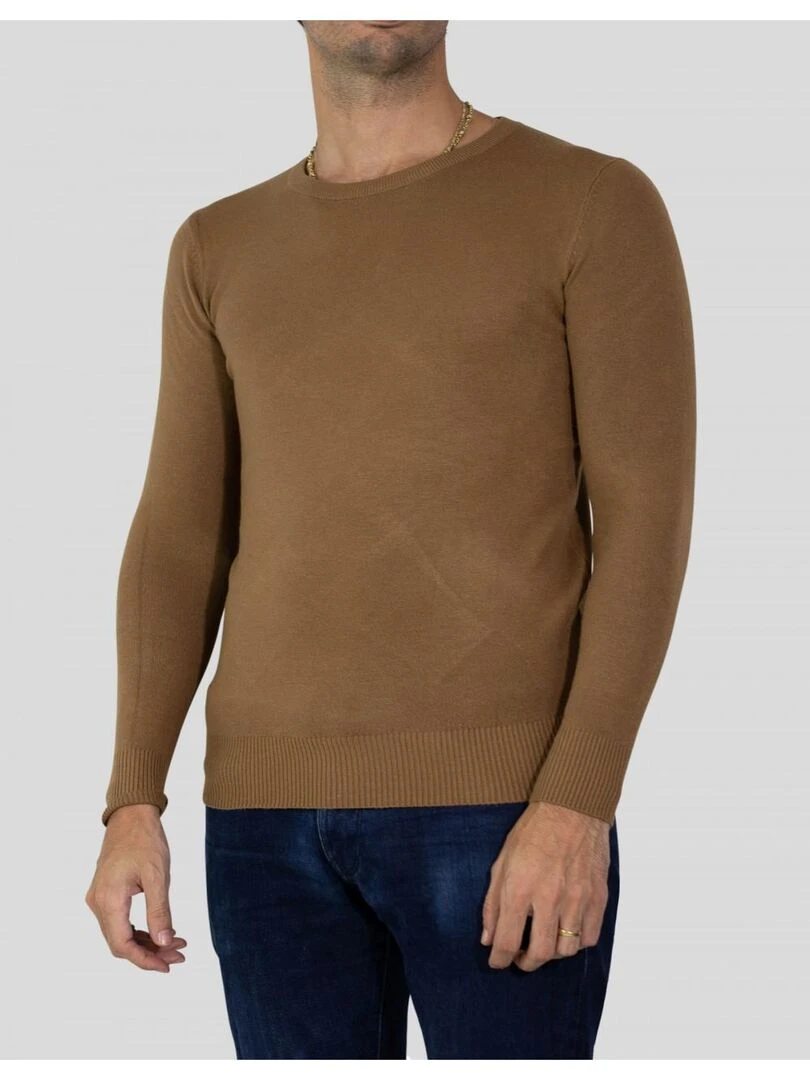 Pull manches longues col rond Kebello Marron