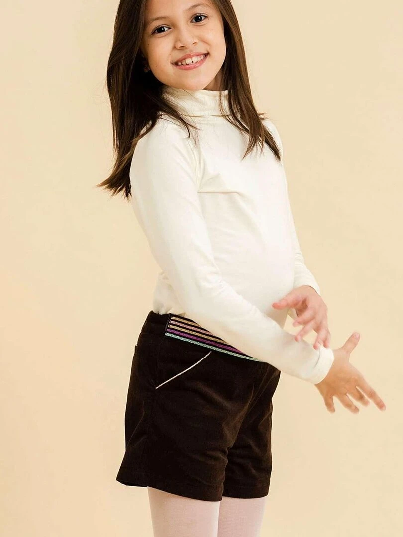 Short Hiver Fille  Velours Marron  Ceinture à Paillettes  POUPETTE   'LA FAUTE A VOLTAIRE'   Marron