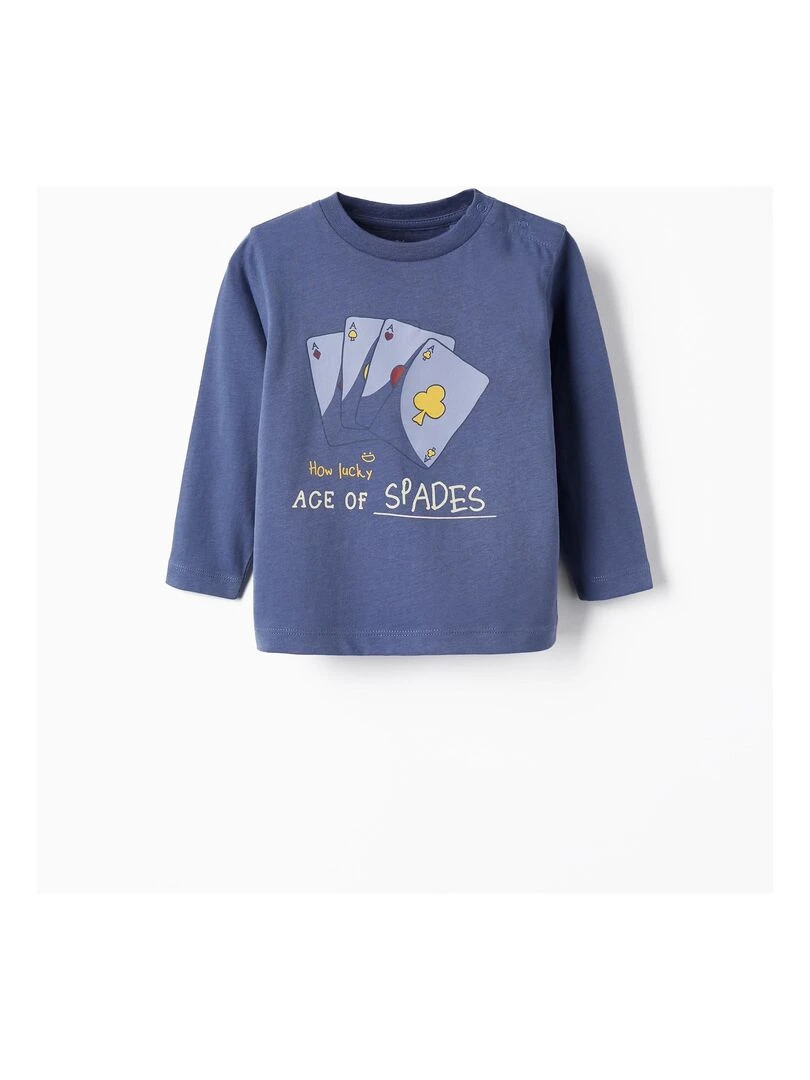 T shirt à manches longues en coton pour bébé garçon 'Ace of Spades' manches longues ACE CLUBS Bleu