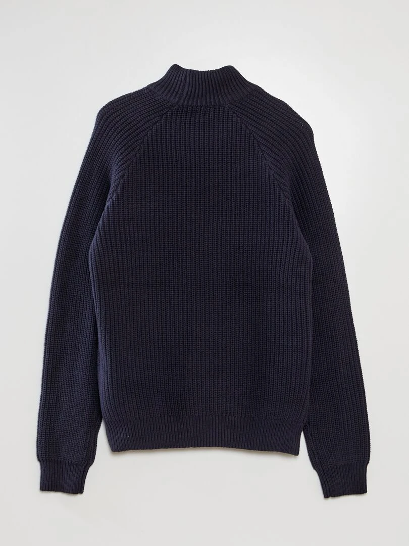 Pull en maille torsadée col montant Bleu