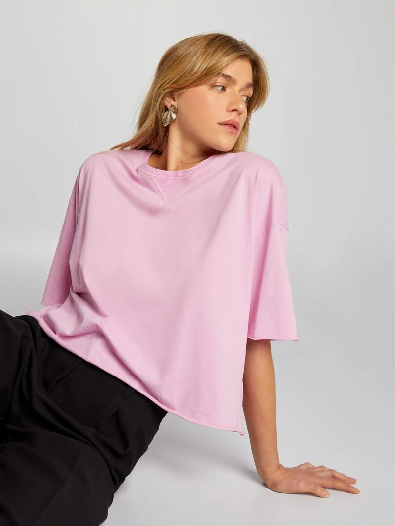 T shirt en coton avec emmanchures descendues rose