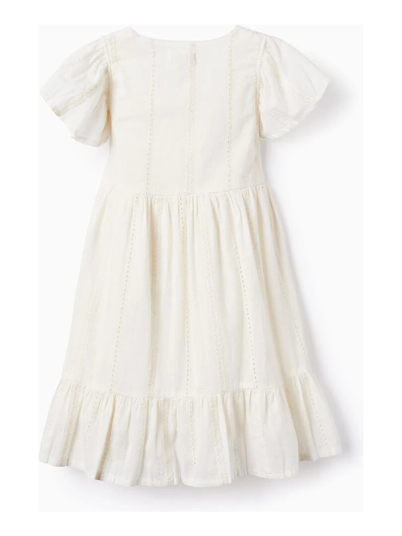 Robe En Coton Avec Broderies Pour Fille manches courtes Blanc
