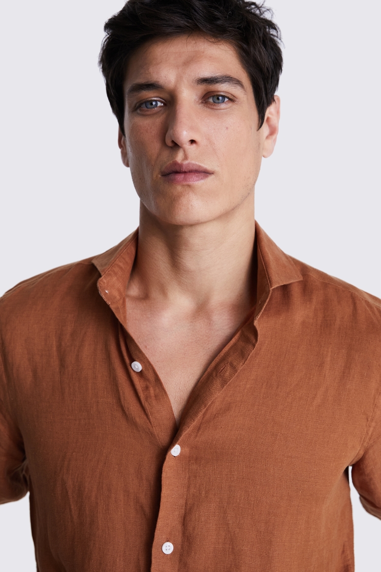 Tailored Fit Khaki Linen Shirt   Buy Online at Moss