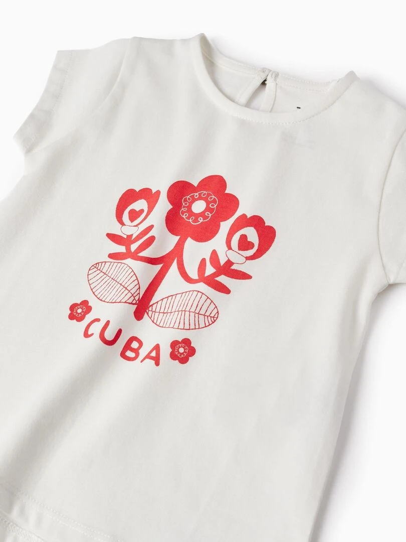 T Shirt De Coton Pour Bébé Fille 'Cuba' manches courtes   Blanc