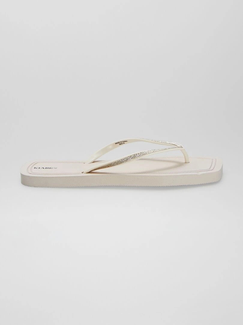 Tongs carrées à strass Beige