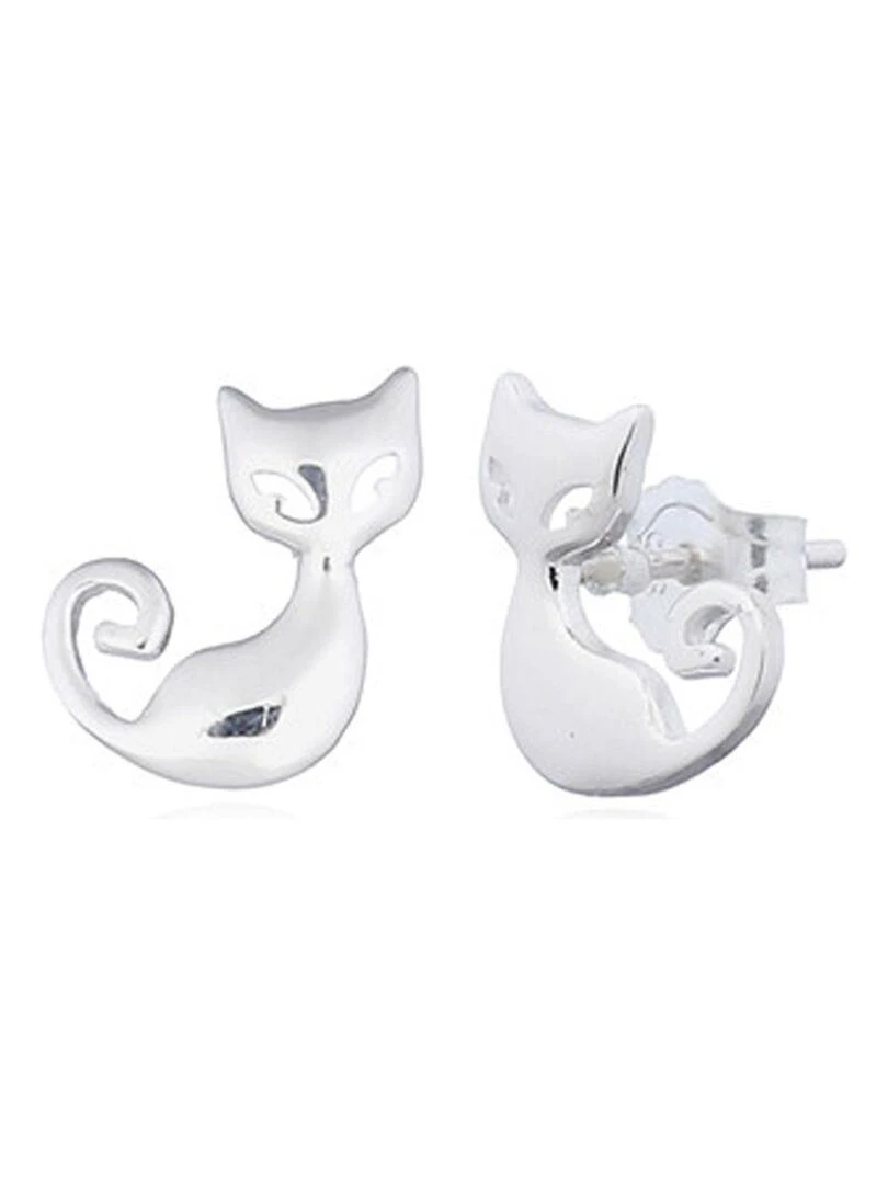 Puces en argent forme chat Bijoucolor Argent