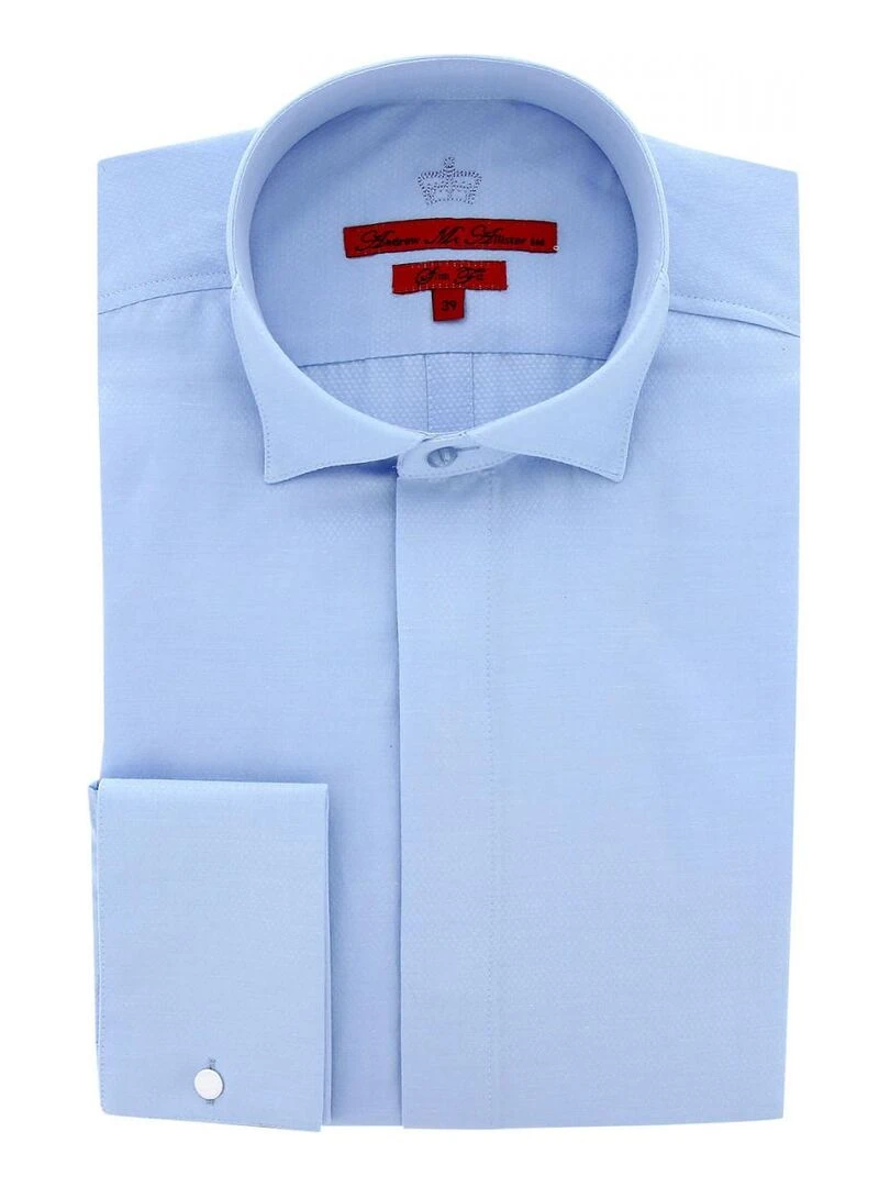 Chemise cintrée col cassé tissu armuré CROKEN Bleu
