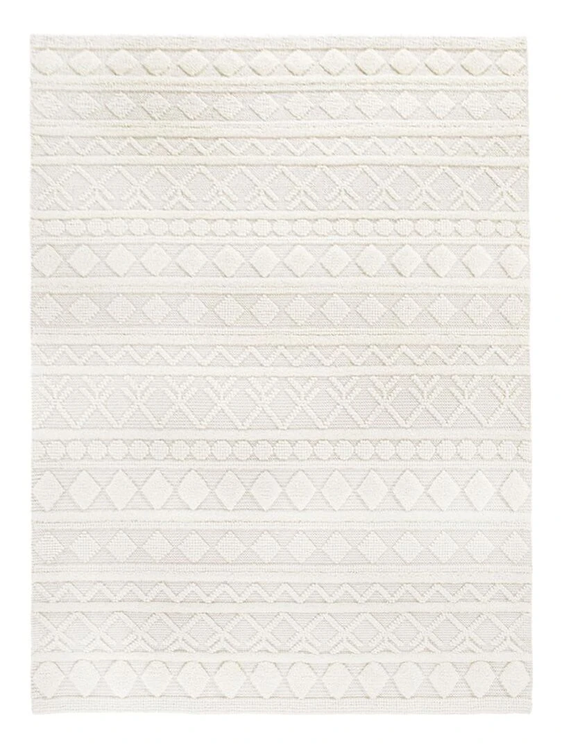Tapis salon TINCA tissé en laine Ecru