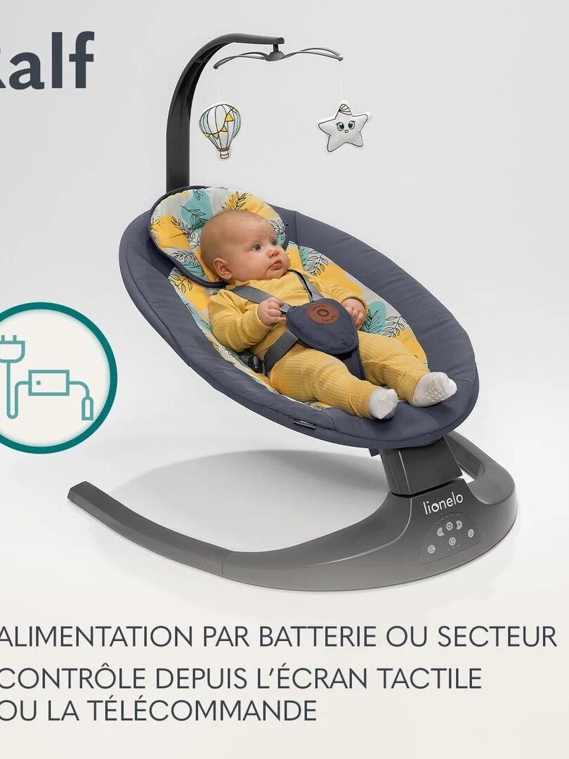 LIONELO Ralf   Transat et Balancelle Électrique Bébé   Ttélécommande   5 vitesses de balancement   Gris Beige