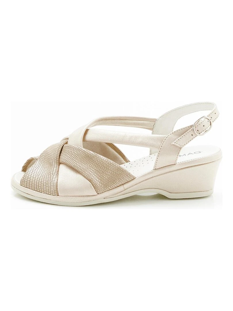 Sandales dessus cuir modèle large Damart Blanc nacré