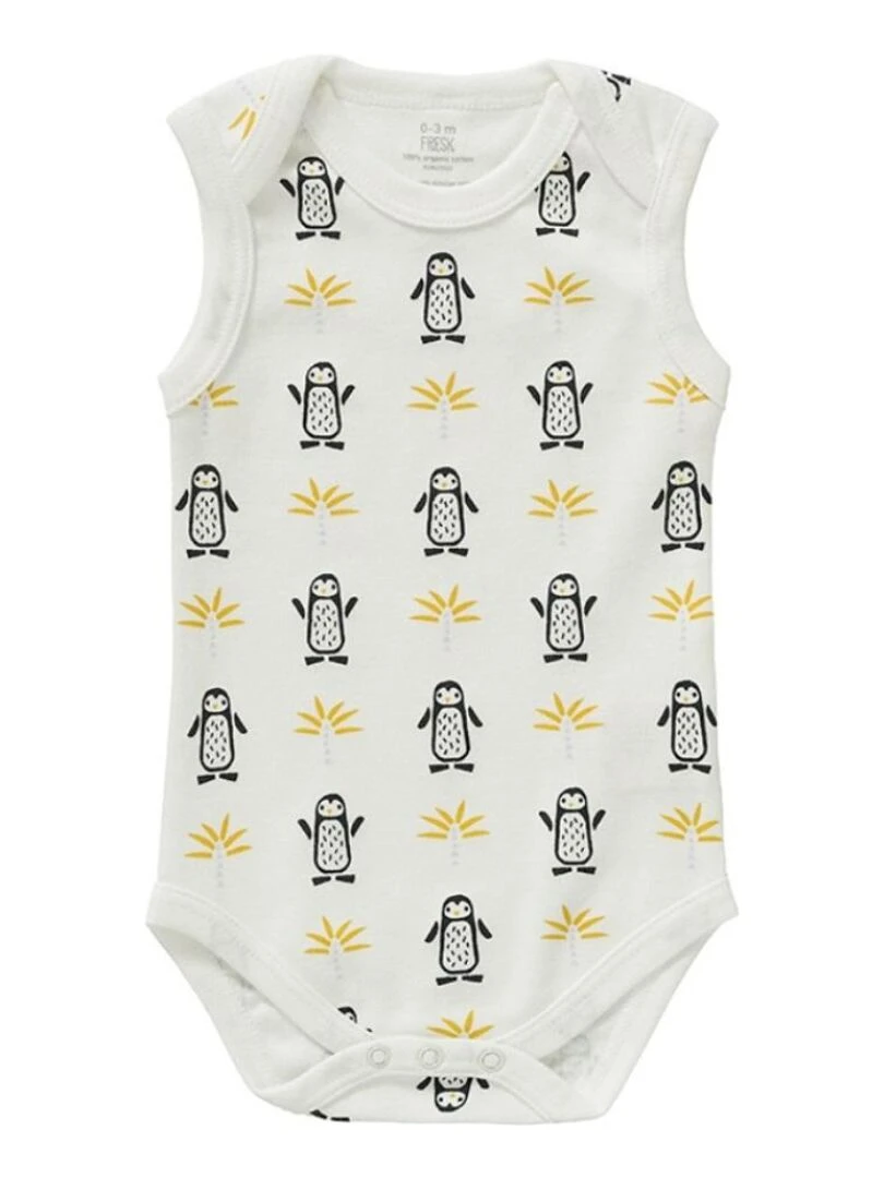 Body Sans Manches en Coton Bio Pingouin Blanc