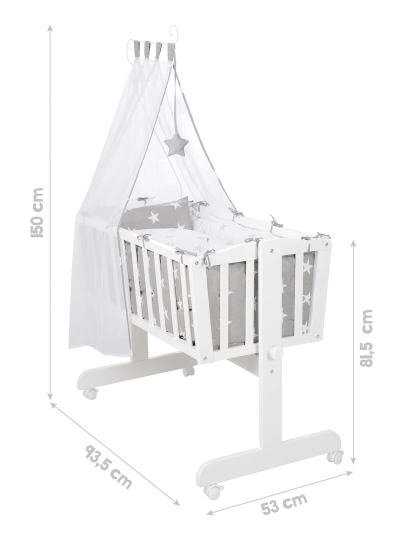 ROBA Berceau Little Stars  40x90 cm + Équipement Complet    Bois Laqué Blanc   Blanc