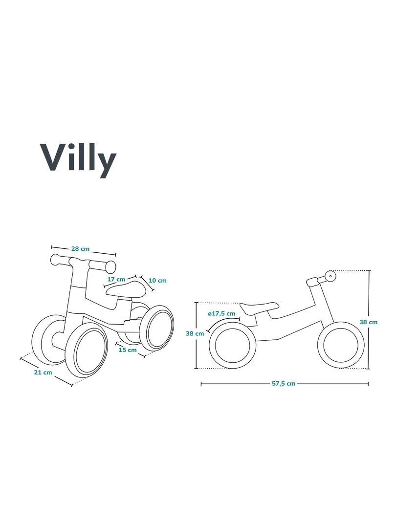 LIONELO Villy   Vélo enfant   4 Roues   Amorti à l'Avant   Siège Ergonomique   Gris Marron