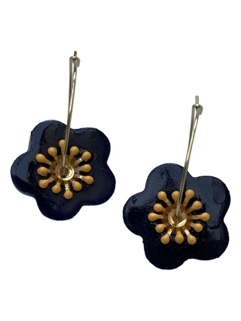 Boucles d'oreilles  créoles fleur bleue en céramique   Modèle unique artisanal   Bleu
