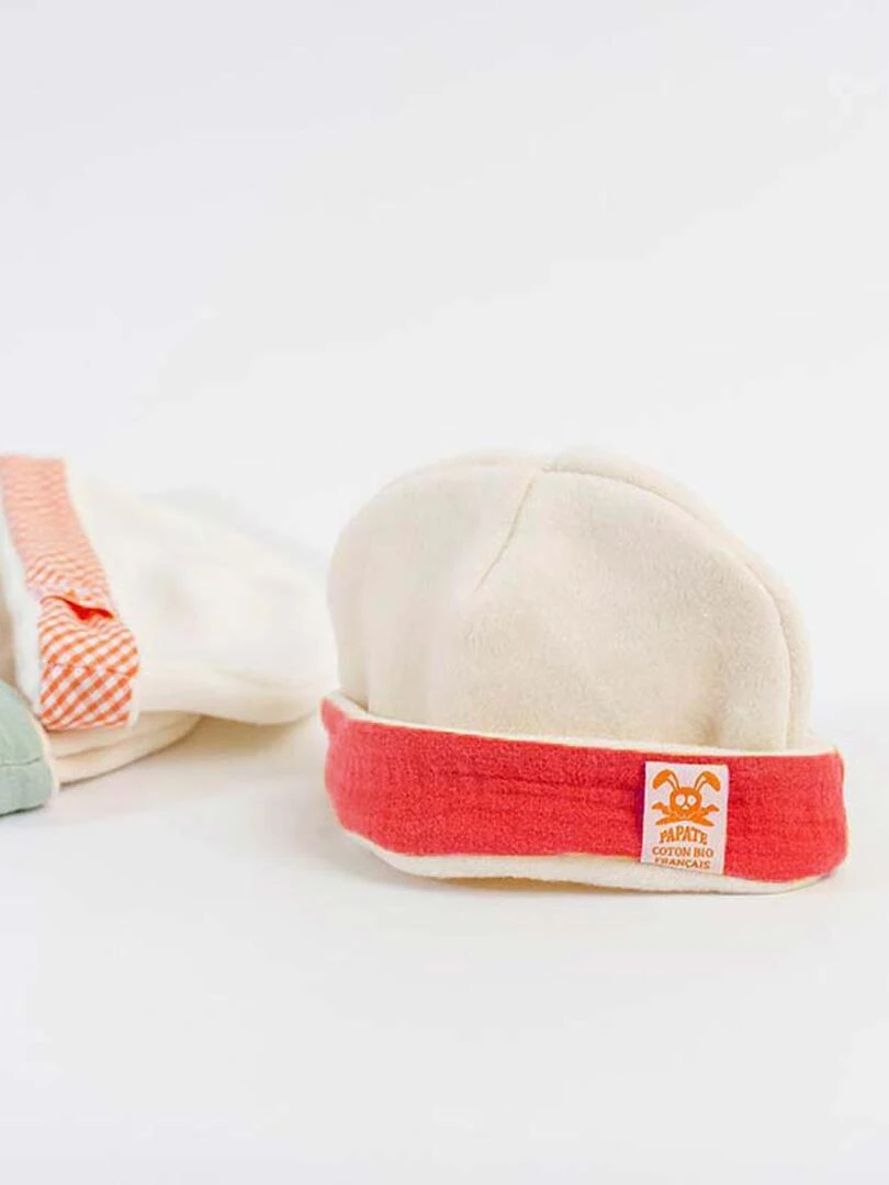 Bonnet de Naissance en Coton Bio Blanc et Fraise   Rouge