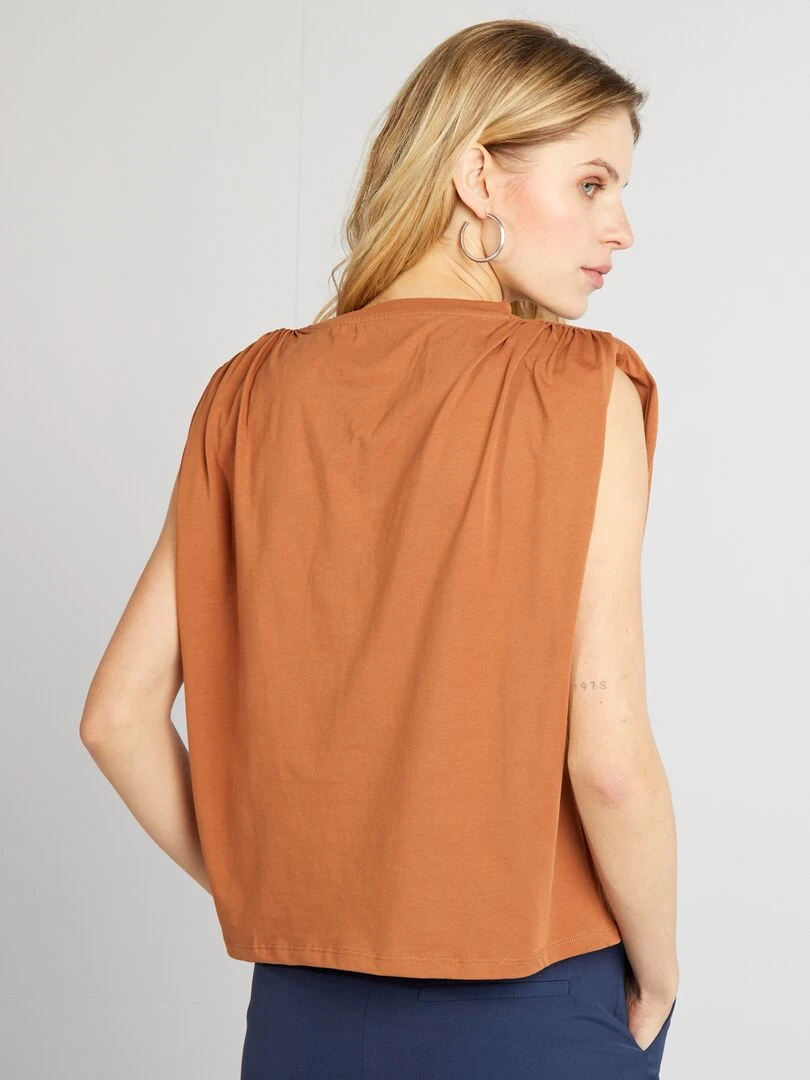 Tee shirt sans manches avec épaulettes   Marron