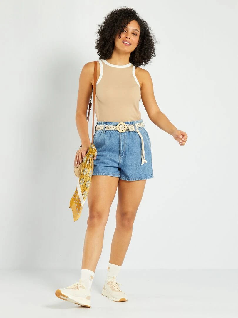 Short en denim paperbag Bleu