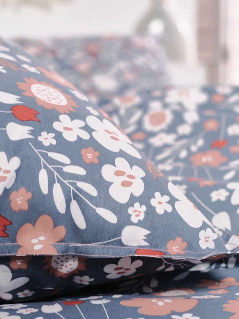 Parure de lit 'fleurie' 2 personnes Gris