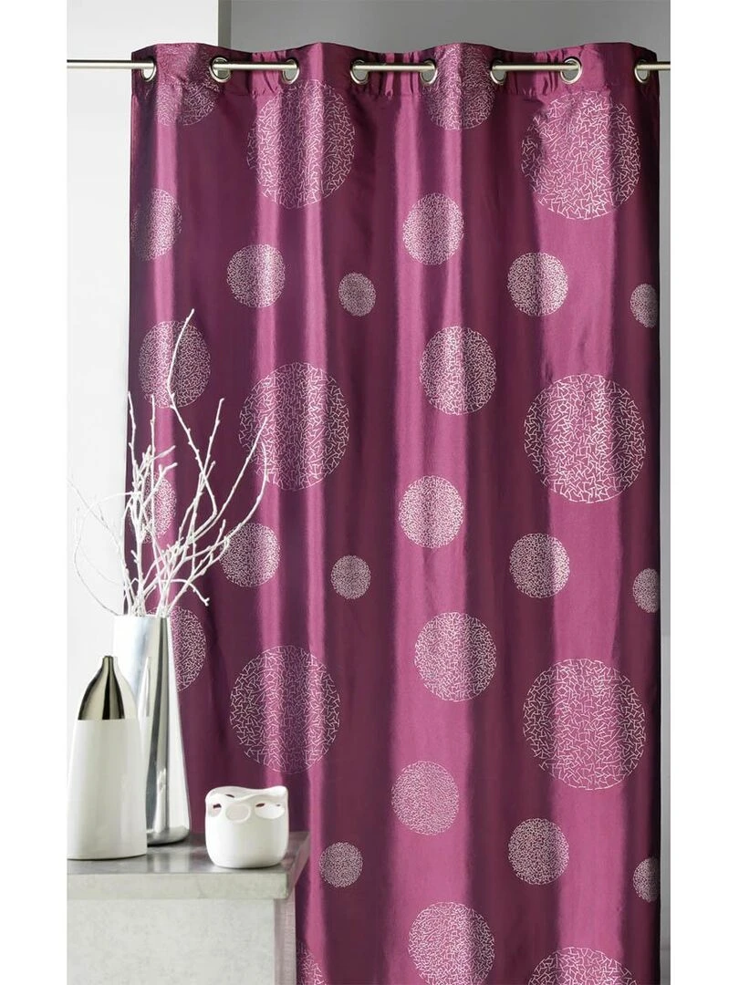 Rideau ameublement en Taffetas imprimé Argent Violet prune