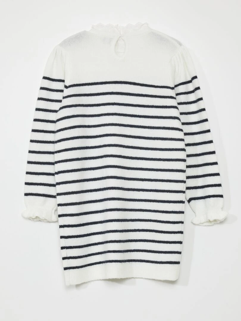 Robe pull en maile à rayures   Blanc