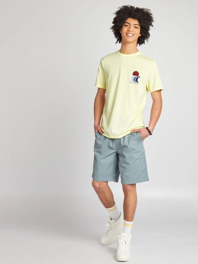 Short droit à taille élastiquée Bleu