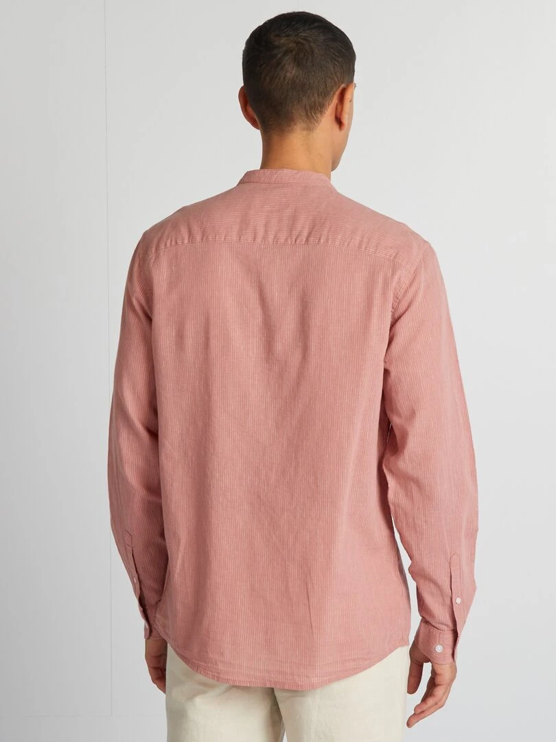 Chemise à col mao en lin mélangé   Rouge clair