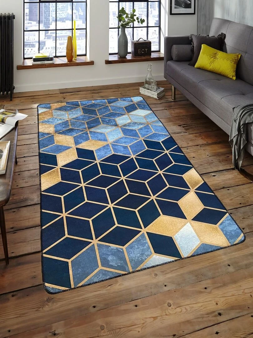 Tapis LUXE Doré Bleu Bleu
