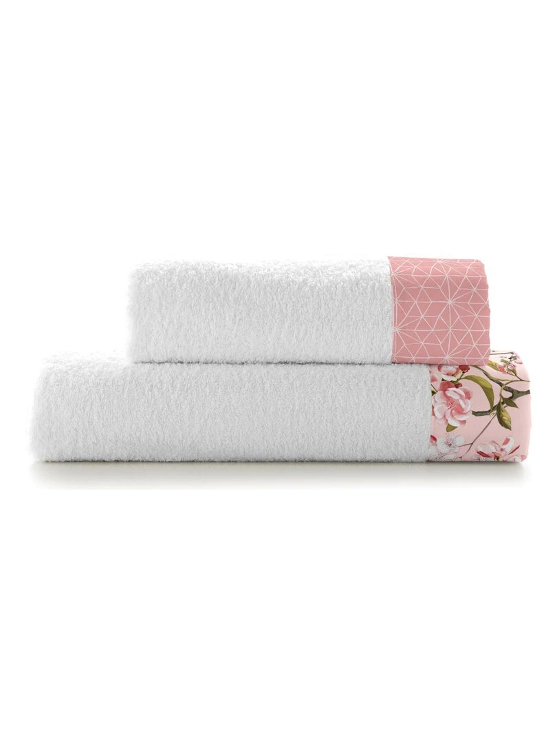 Lot de serviettes Chinoiserie rose "Happyfriday" Blanc