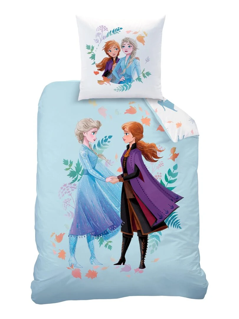 Parure de lit imprimée 100% coton  DISNEY HOME FROZEN SISTERS   Bleu