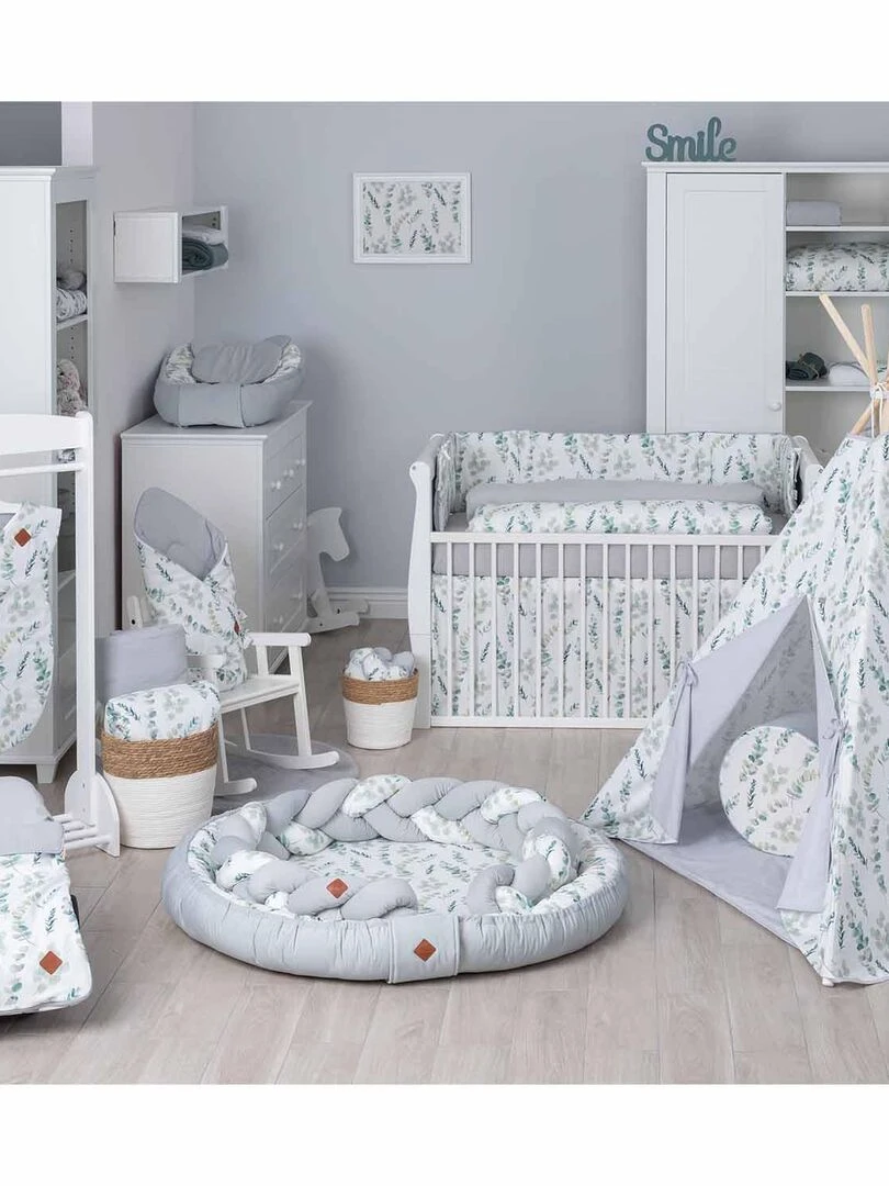 Tresse de lit bébé universelle  Eucalyptus   Gris