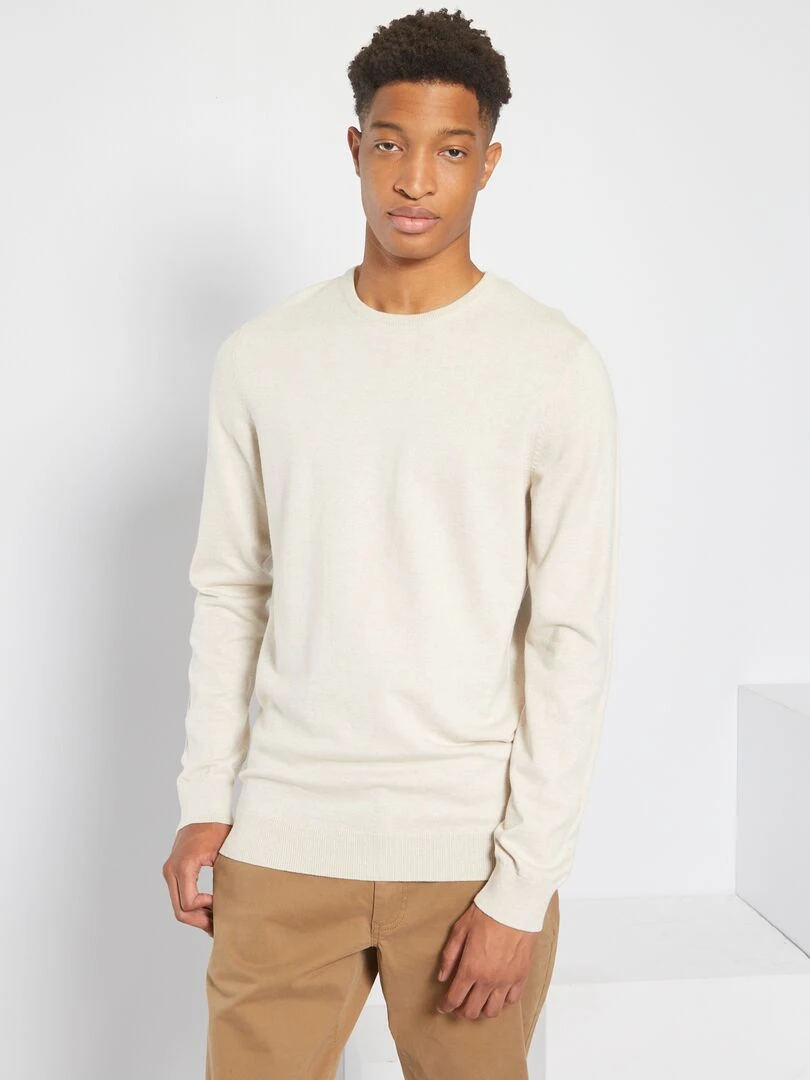 Pull uni à col rond +1m90 Beige