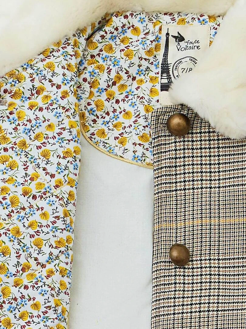 Manteau Carrx Tartan Marron Fille  Fausse Fourrure  AMANDINE   'LA FAUTE A VOLTAIRE'   Marron