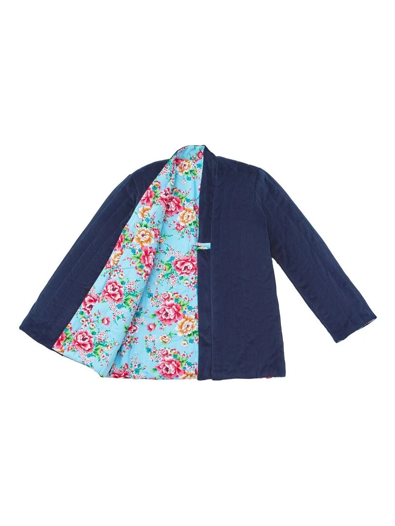 Veste Chinoise Fille  Velours Bleu Marine Réversible Fleurie Turquoise  KIM    'LA FAUTE A VOLTAIRE'   Bleu marine