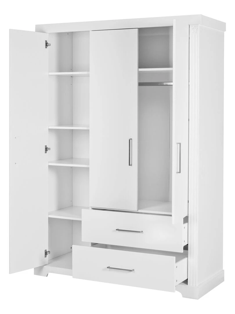 ROBA Armoire "Maxi" – 3 portes et 2 tiroirs – style maison de campagne   Blanc