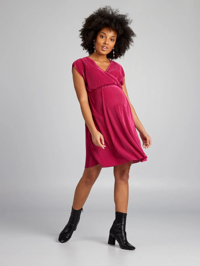 Robe en maille plissée Rose