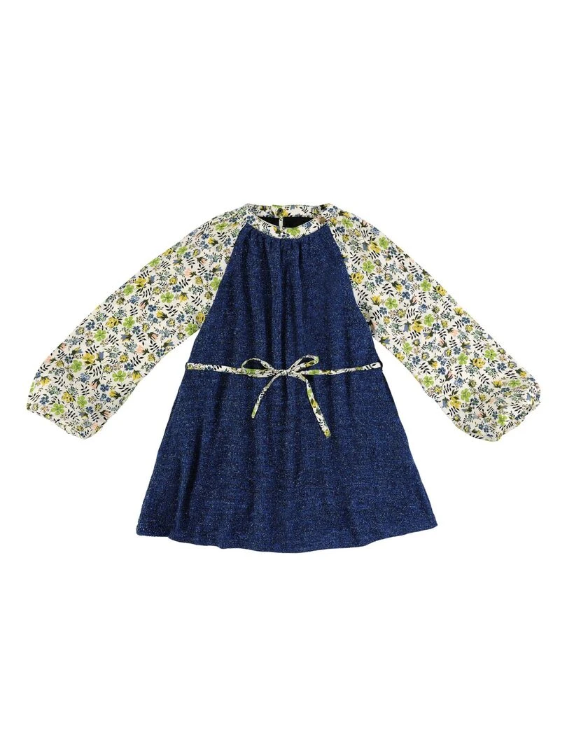Robe Pull Bleu Fleurie Jaune Fille  ELISA   'LA FAUTE A VOLTAIRE'   Bleu Jaune Blanc