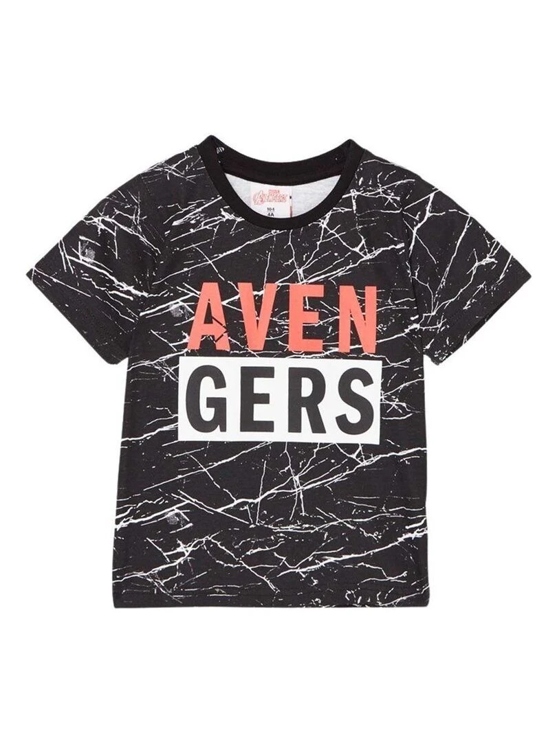 Avengers T shirt garçon imprimé Avengers en coton Noir