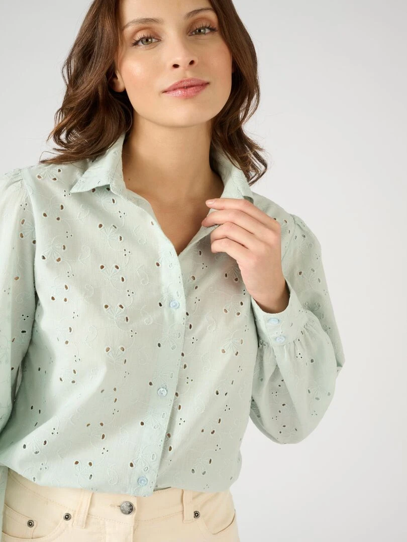 Chemisier broderie anglaise   Damart   Vert d'eau