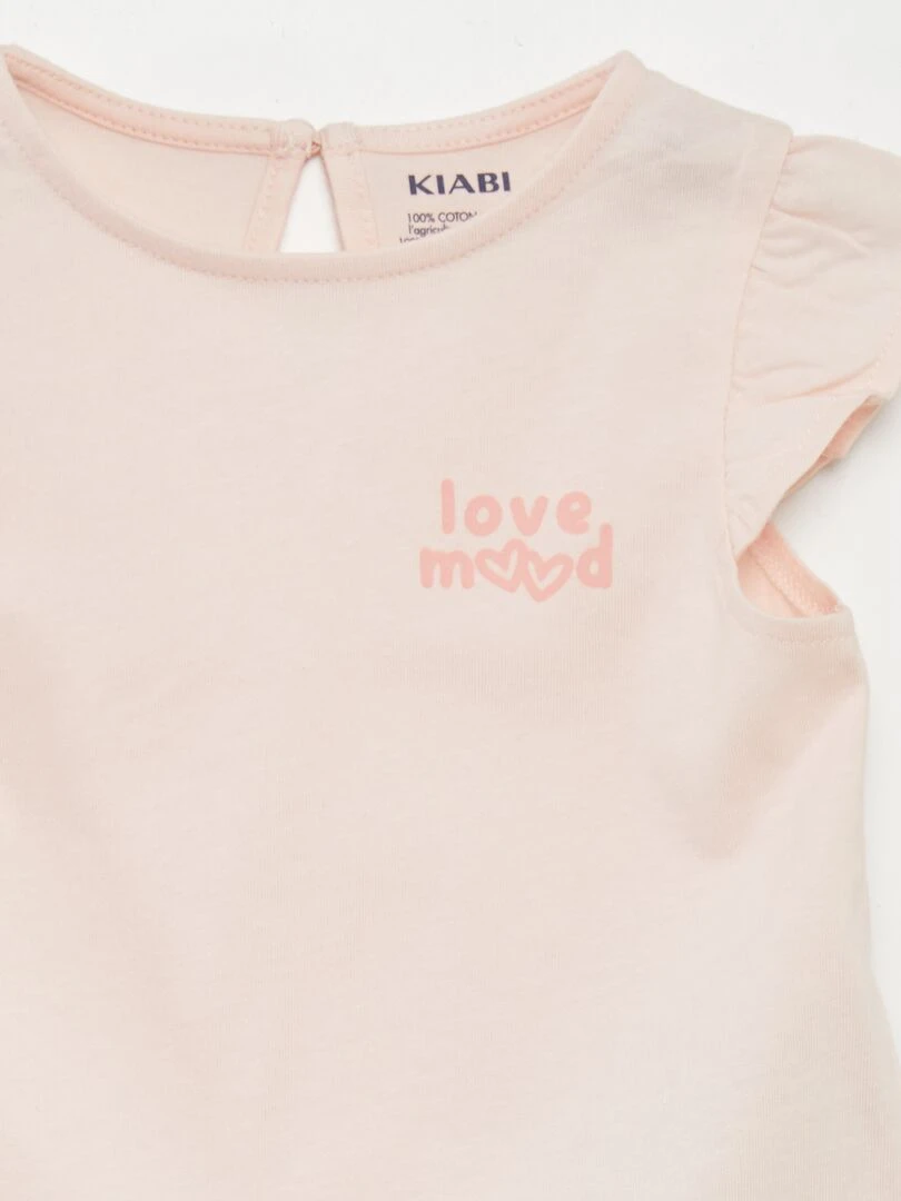 Ensemble t shirt + short imprimé   2 pièces   Rose pâle