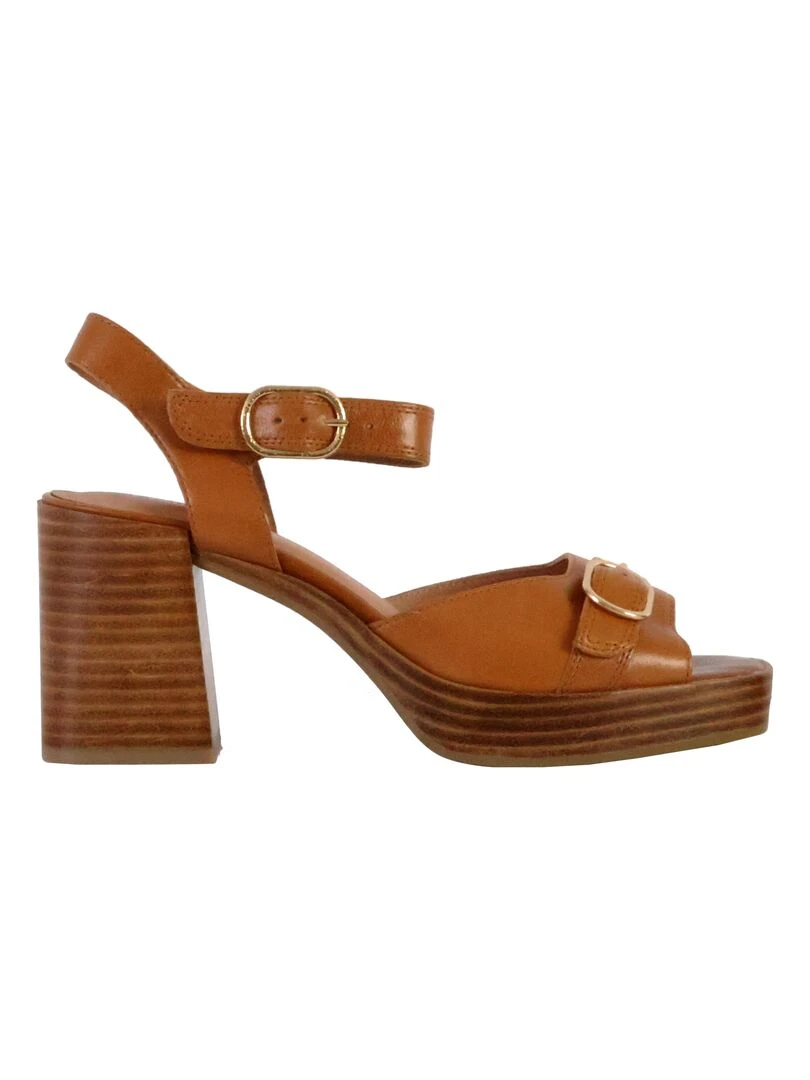 Sandale à Talon Cuir Emilie Karston Rose Marron
